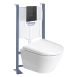 Pack wc suspendu sans bride compact Duravit D-Neo + bâti support grohe Rapid sl Projet + abattant + plaque noir mat