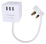 PRO ELEC PELB1480 Cube Mains Extension Lead with USB Charging, 3 Gang, 1m, White