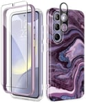 GVIEWIN Compatible with Samsung Galaxy S24 Plus Case 6.7" 2024,with Screen Protector+Camera Protector,[21ft Drop Tested] Marble Shockproof Bumper Anti-Scratch Protective Cover,Quicksand/Purple