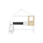 L&h-cfcahl - 200x90cm Lit cabane lit enfant avec escalier et fenêtre avec sommier à lattes escalier avec 3 tiroirs blanc