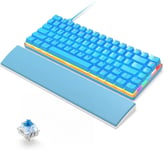 Clavier Gamer Mecanique avec Repose-Poignet, QWERTY Filaire USB 82 Touches Compact Blue Switch Clavier Rétroéclairage Arc-en-Ciel Anti-Ghosting Repose-Main Confortable en Mousse à Mémoire, Bleu