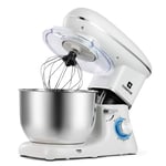 6.2L Stand Mixer Stainless Bowl Cake Mixer Electric 6 Speed Settings Food Mixer Machine Kitchen Mixer for Baking with Dough Hook, Whisk,Beater, Splash Guard White
