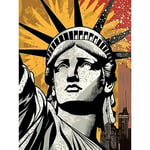 Artery8 Statue of Liberty Comic Book Style Black Red Yellow New York City Skyscraper Large Wall Art Poster Print Thick Paper 18X24 Inch