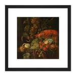 De Heem Still Life Fruit And A Lobster Painting 8X8 Inch Square Wooden Framed Wall Art Print Picture with Mount