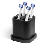 Luxspire Toothbrush Holder - 4 Slots, Character Marked, Drainage Hole & Tray, Non-Slip, Electric Toothbrush Head Holder for Oral B iO Philips Sonic, Toothbrush Holder for Bathroom, Matte Black