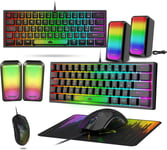 UK Layout Wired Peigne 62 Touches Clavier De Jeu RGB Rainbow Light Sculpture Laser 10 Chroma RGB 12000DPI Silent Respirant Honeycomb Shell Mouse + Tapis De Souris pour PC Gamer (Black 4 in 1)