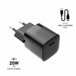 Fixed Laddare med Kabel Mini PD Travel Charger Kit USB-C/Lightning 20W Svart