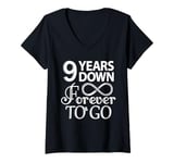 Womens 9 Years Down Forever To Go - 9th Wedding Anniversary Day V-Neck T-Shirt