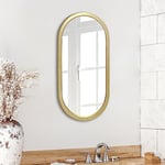 Americanflat Miroir Mural Ovale Doré 30x61 cm - Décoration Murale pour Salle de Bain, Salon, Chambre avec Cadre Large, Arrondi, Moderne et Fixation Verticale