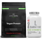 Vegan Protein Powder Strawberries Cream 500G + PHD L-Carnitine Caps DATED 05/23