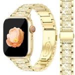 Newlibery Bling Watch Straps Women Compatible with Apple Watch 42mm 44mm 45mm 49mm Dressy Jewelry Metal Band Replacement Bracelet for iWatch Series 9/8/7/6/5/4/3/2/1/SE/Ultra Gold