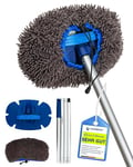 Carbigo® Kit de housse de brosse de lavage professionnelle pour voiture 21 x 28 cm (700 g/m²) – Avec tige télescopique et tête pivotante à 180° – Serpillère de lavage de voiture avec housse de brosse