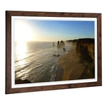 Big Box Art Framed Print of Seascape Victoria Australia Twelve Apostles Cliffs Beach (3) Design | Wall Art Picture| Home Decor for Living Room, Bedroom, Office, Walnut, A2 / 24.5x18 Inch / 62x45cm