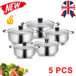 Set of 10 Non Stick Cookware Cooking Saucepans Pots Pan Set With Glass Lids