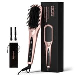 Terviiix Hair Straightening Brush, Negative Ion Ceramic Hair Straightener Brush for Hair Types, Anti-Scald Ceramic Straightener Comb with Dual-Voltage, 16 Temp Settings Hot Brush, Auto-Off