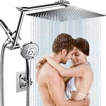 Pommeau de douche à effet pluie de 30,5 cm, pommeau de douche haute pression avec réglage flexible de 40,6 cm de hauteur/angle, bras d'extension amélioré et pommeau de douche à main à 5 réglages,