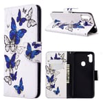 Samsung Wonderland Galaxy A11 / M11 etui - Sinivalkoisia perhosia Valkoinen