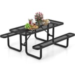 COSTWAY Ensemble Table et Bancs de Pique-Nique pour 8 Personnes, Ensemble de Jardin en Maille Métallique Banc Charge 450KG, Table de Camping