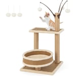 Goplus - Petit Abre à Chat 79cm, Arbre à Chat avec Tapis en Rotin, Balle Suspendue, Griffoirs en Sisal, Meuble d'escalade en Peluche, Maison de Jeu