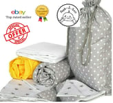 Peek-A-Boo Cot Bedding Set baby Child Quality Set of 5 White Grey Polka dots