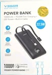 VEGER Fast Charging 22.5W Compact 10000Mah Power Bank + Cables for Apple Samsung