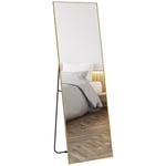 HOMCOM Grand Miroir Pleine Longueur rectangulaire, 50 x 160 cm - Miroir sur Pied, Mural ou pocé Contre Mur - Miroir pour Chambre à Coucher, Salon et Dressing, Or