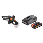 WORX NITRO - Elagueuse - Mini tronçonneuse sans fil 20V - Lame de 12 cm - WG325E.9 & Kit de démarrage pack Batterie et chargeur rapide 20V - PowerShare - WA3601