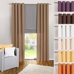 heimtexland ® Rideau à œillets bel Aspect Nougat en Microfibre Opaque et translucide 245 x 140 cm (h x l) – Rideau Marron Clair Type 117