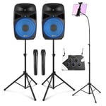 Home Karaoke Set with Tablet Mount, Wireless Mics, VPS122A PA Speakers & Stands