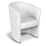 Dmora Abrera, fauteuil de salon, assise rembourrée, chaise avec accoudoirs en similicuir, 64 x 63 x 76 cm, blanc, Simili cuir, BIANCO