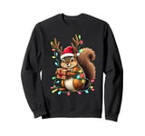 Funny Christmas Squirrel Lights Reindeer Antlers Christmas Sweatshirt