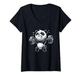 Womens Panda Lifting Weights Gym Workout Fitness V-Neck T-Shirt