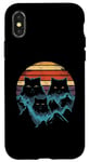 Coque pour iPhone X/XS Chats et montagnes - Illustration vintage pour amoureux de la randonnée des chats