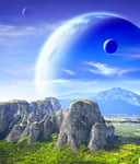 Fantastic landscape with planet