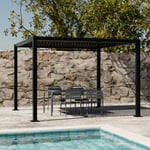 Pergola bioclimatique noire. aluminium et acier. 3x3m. lames orientables