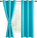 DWCN Lot de 2 Rideau Occultant à Oeillets Décoration Chambre Fenetre, Rideaux Opaque Draperies Intérieurs pour Fenêtre, 106x160 CM (Largeur x Hauteur), Turquoise