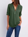 Women Shirts Summer Autumn Casual V-Neck Chiffon Blouse Women Top Camisa Feminina Long Sleeve Black White Ladies Blouses Shirt-Army_Green_4Xl