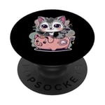 Chat kawaii avec tirelire PopSockets PopGrip Adhésif