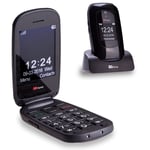 TTfone Lunar TT750 Black Flip Mobile - Big Button, with O2 Pay As You Go SIM