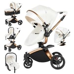 3 en 1 Poussette Combinée Poussette Canne Poussette Citadine Landau Poussette Système de Voyage pour Bébé Poussette Paysage Haute pour Bébé Inclinable Pliable Poussette Standard (906 White)