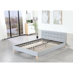 Frederic - Solide et Confortable Lit avec Sommier + Tête de Lit Capitonnee Couleur gris + Pieds en 10 cm pour matelas en 90x190 - 13 Lattes