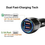 Auton laturi Nopea laturi USB Quick Charge - iPhone/Samsung - Musta