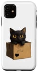 Coque pour iPhone 11 Chat noir dans une boîte, Expression adorable avec grands ye