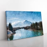 Big Box Art Mountain Above The Lake Painting Canvas Wall Art Print Ready to Hang Picture, 76 x 50 cm (30 x 20 Inch), Blue, Blue, Black