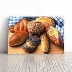 Big Box Art Canvas Print Wall Art Bakery Bread Rolls (2) | Mounted and Stretched Box Frame Picture | Home Decor for Kitchen, Living, Dining Room, Bedroom, Hallway, Multi-Colour, 24x16 Inch