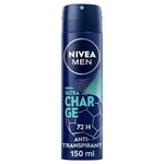 NIVEA MEN Anti-Transpirant Spray Ultra Charge 72 h (1 x 150 ml), déodorant homme édition spéciale football, déodorant spray pour homme au parfum marin vivifiant, 0% alcool