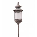 Lanterne Ronde Sur Pic à Piquer Planter Porte Bougie Lampion Luminaire Intérieur Extérieur en Fer Gris Antique 13,5x13,5x131cm 131