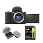 Sony ZV-E10 II Mirrorless Camera (Black)+Kingma 2000mAh Battery (Sony NP-FZ100)+Lexar 64GB Professional 1800x UHS-II SDXC Memory Card