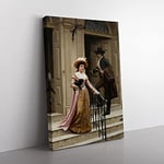 Big Box Art My Next-Door Neighbour by Edmund Leighton Canvas Wall Art Print Ready to Hang Picture, 76 x 50 cm (30 x 20 Inch), Cream, Grey, Blue