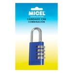 MICEL - 13350 - Cadenas de sécurité à arc normal, avec fermeture à combinaison à 4 chiffres, bleu, 75 x 30 x 13 mm, diamètre de l'arc Ø 5 mm